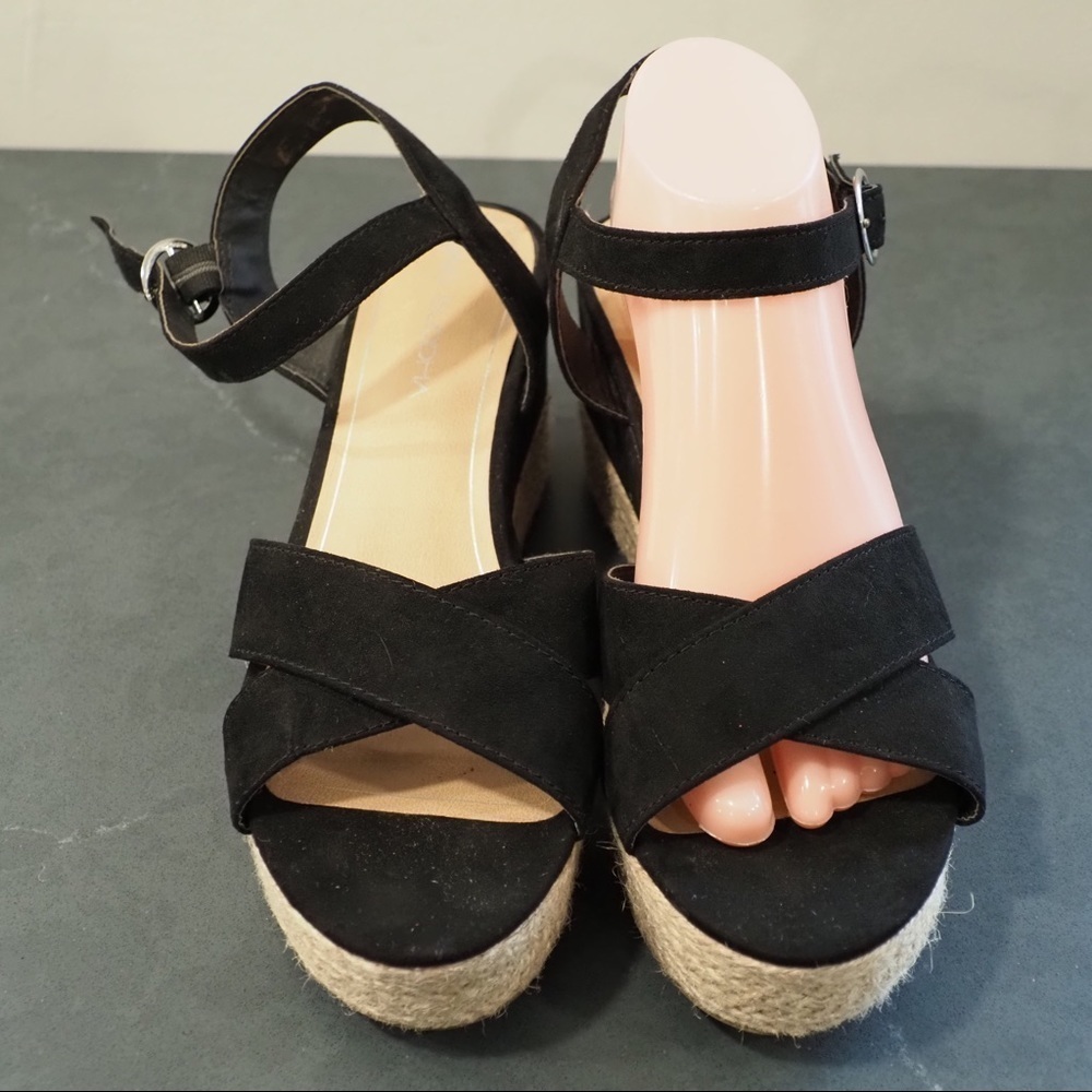 Big Buddha sz 10 black vegan fabric wedge espadrilles - Picture 5 of 15